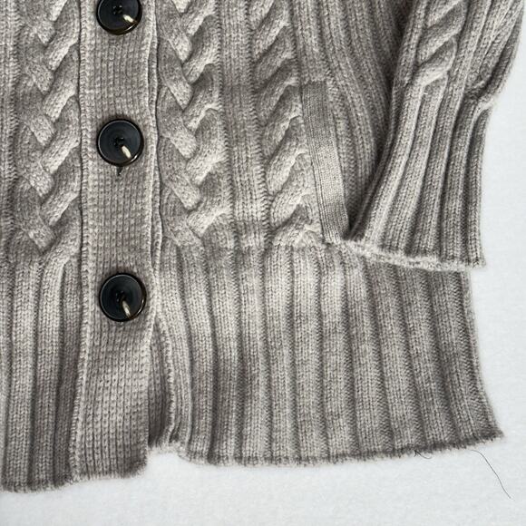 Eddie Bauer Women’s Cable Knit Long Button Cardigan Sweater Beige Alpaca Wool M - Picture 6 of 12